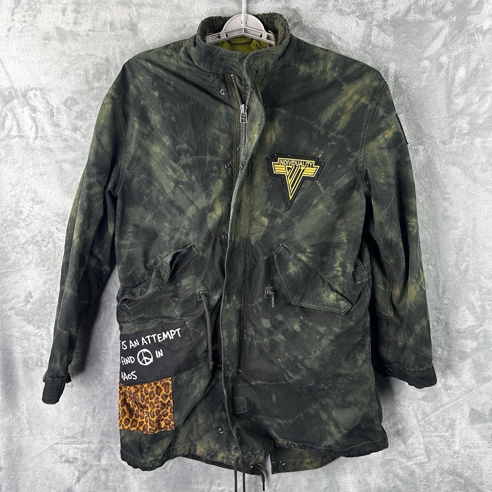 Cult of Individuality Military Parka Jacket Protest Graphic Patches Green Size M